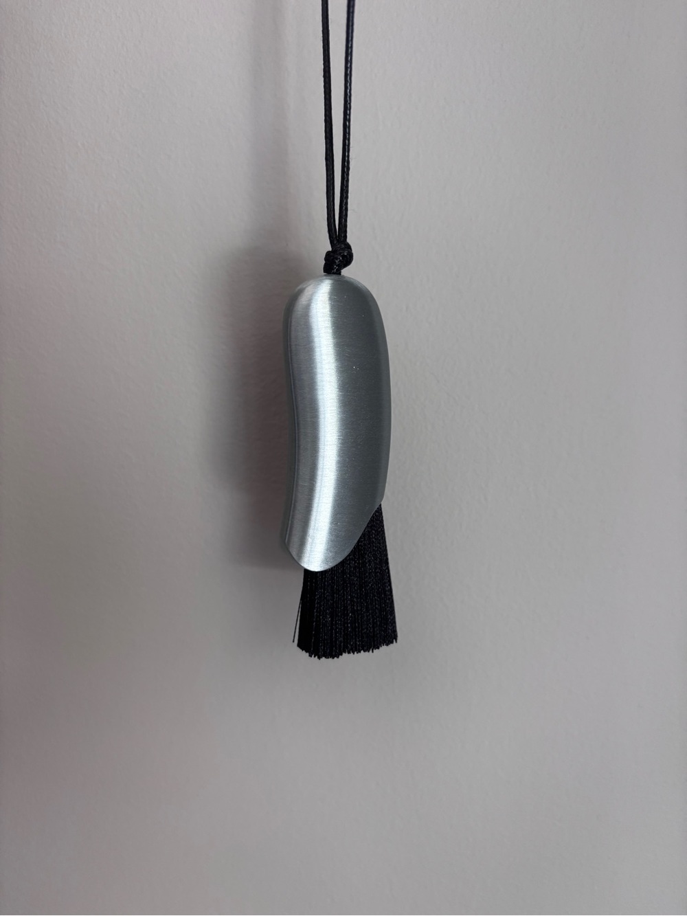 Modern Personal silver Brush Necklace with Black Tassel